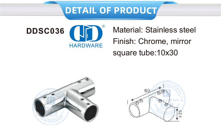 Conector de tubo redondo de aço inoxidável, sistema de cubículo de chuveiro comercial, suporte de painel de vidro Connector-DDSC036