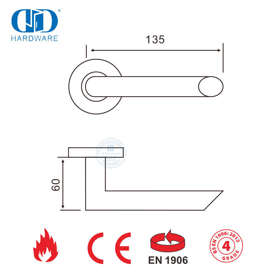 Novo Design Funiture Hardware EN 1906 Tubo Oco Alavanca Handle-DDTH012-SSS