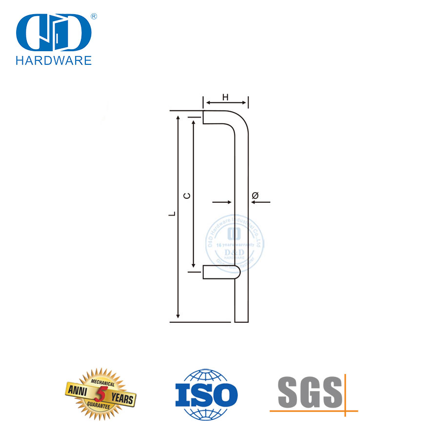 Tubo redondo de entrada grande puxador de porta de vidro em forma de U para banheiro-DDPH010