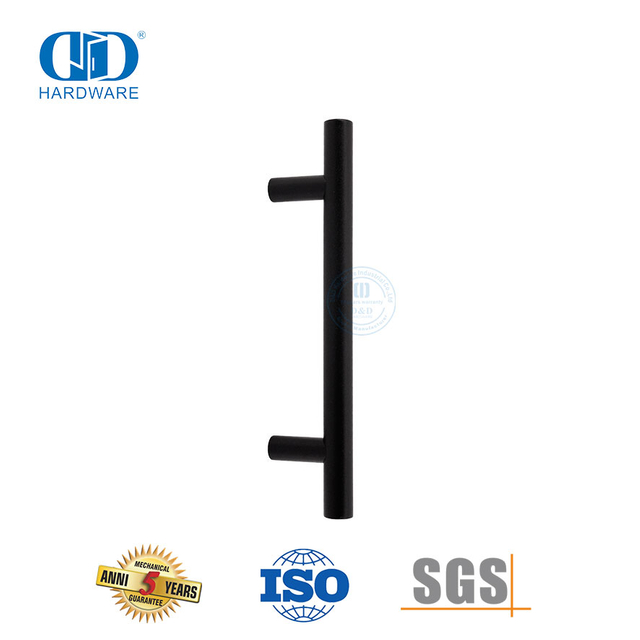 Hardware de móveis de luxo preto Porta de madeira de aço inoxidável T Bar Hollow Pull Handle-DDPH031-MB