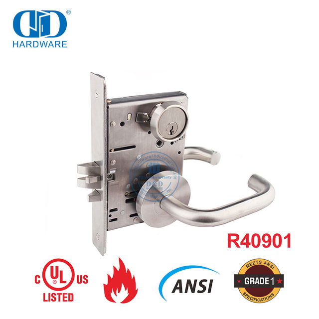 Fechadura de porta de segurança de aço inoxidável americana com classificação UL listada em UL Fechadura de encaixe para porta interna -DDAL04