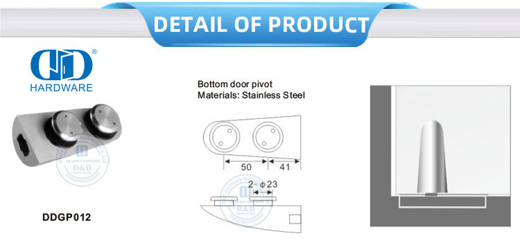 Pivô de porta inferior de aço inoxidável, hardware de porta de vidro, remendo de pivô, encaixe superior Pivot-DDGP012