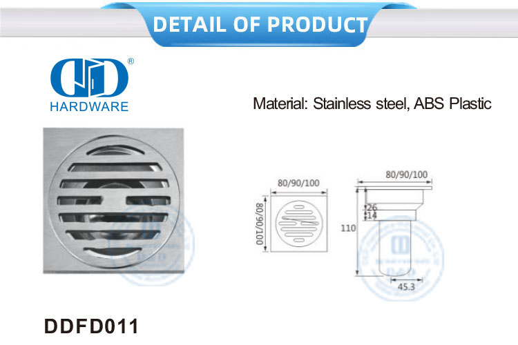Dreno de piso quadrado de aço inoxidável de alta segurança, dreno de chuveiro de banheiro, hardware para porta de vidro-DDFD0011