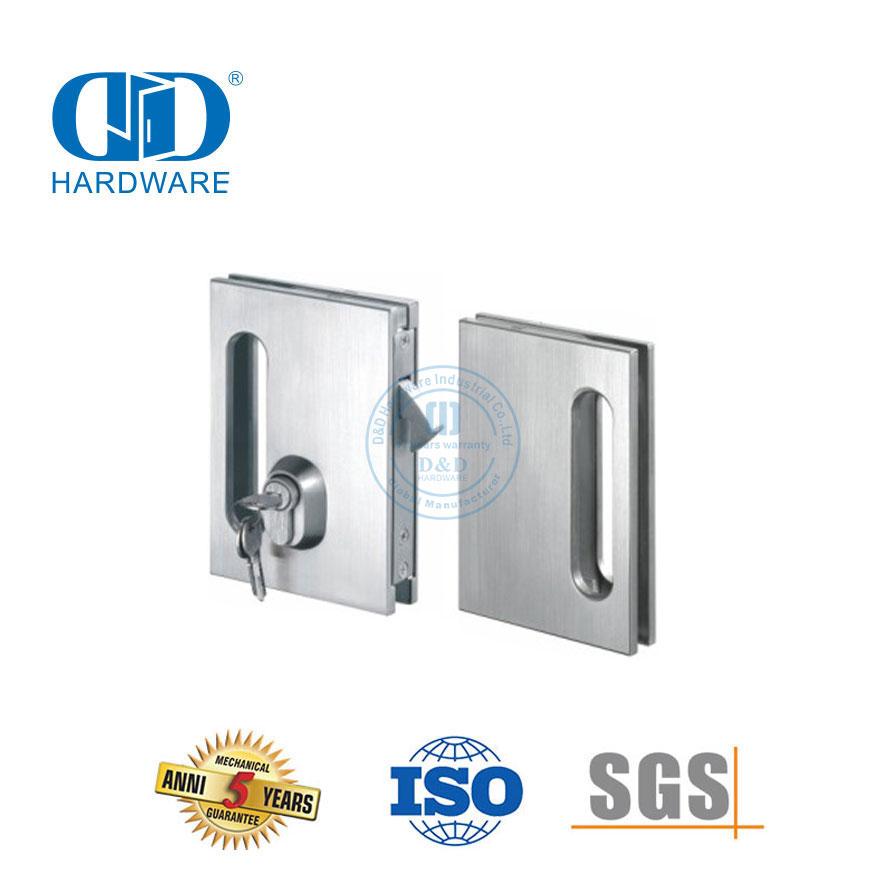 Fechadura de porta deslizante de vidro quadrado de aço inoxidável, maçaneta de fechadura, encaixe de porta-DDGL003
