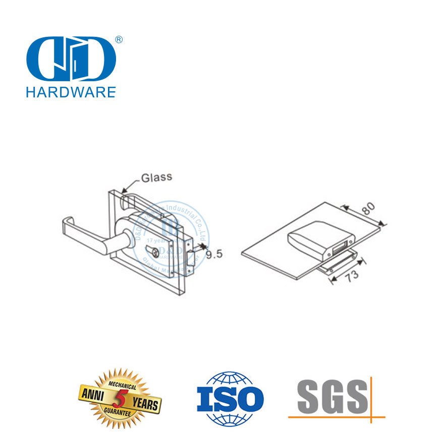 Alta segurança de aço inoxidável vidro montagem remendo ferragem porta lockset lidar com bloqueio para escritório School-DDGL002