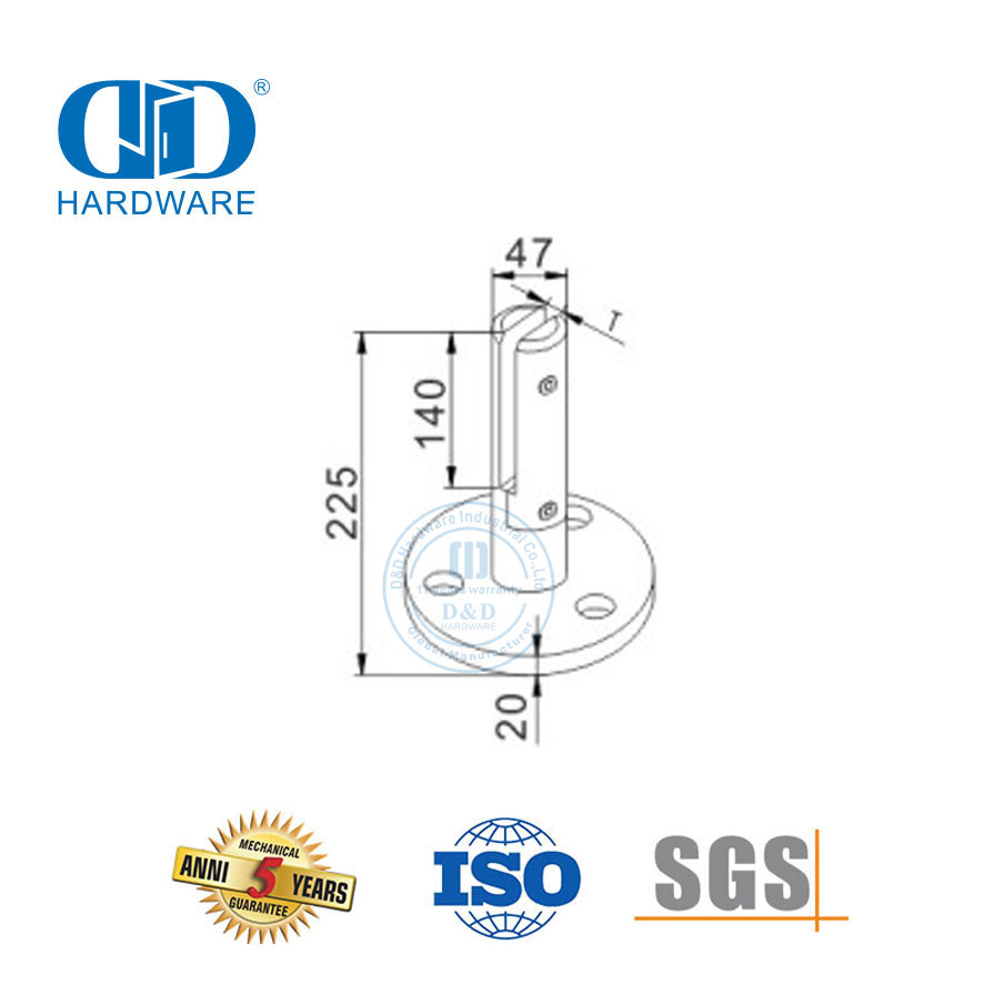 Balaustrada de vidro sem moldura de aço inoxidável, poste de balaustrada, braçadeira de vidro, corrimão, parede Bracket-DDHB008