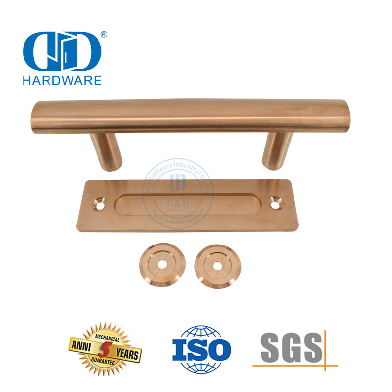 Maçaneta de porta de celeiro dourada rosa de aço inoxidável, hardware de porta deslizante, puxador tubular-DDBD101 SRG