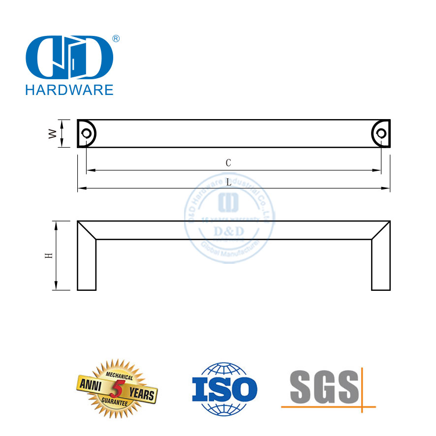 Maçaneta de porta quadrada sem moldura do fabricante mais vendido na China-DDFH032