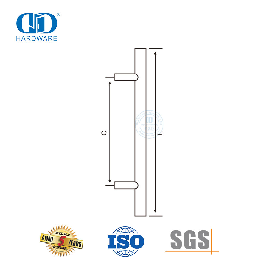 Maçaneta moderna de aço inoxidável com barra T prateada para porta de banheiro para porta de vidro-DDPH031-SSS