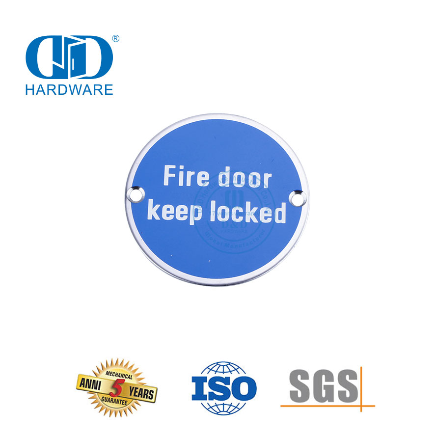 Indicação de porta de fogo de aço inoxidável tipo redondo placa de sinal manter bloqueado sinal de aviso de madeira metal porta assinatura Plate-DDSP007