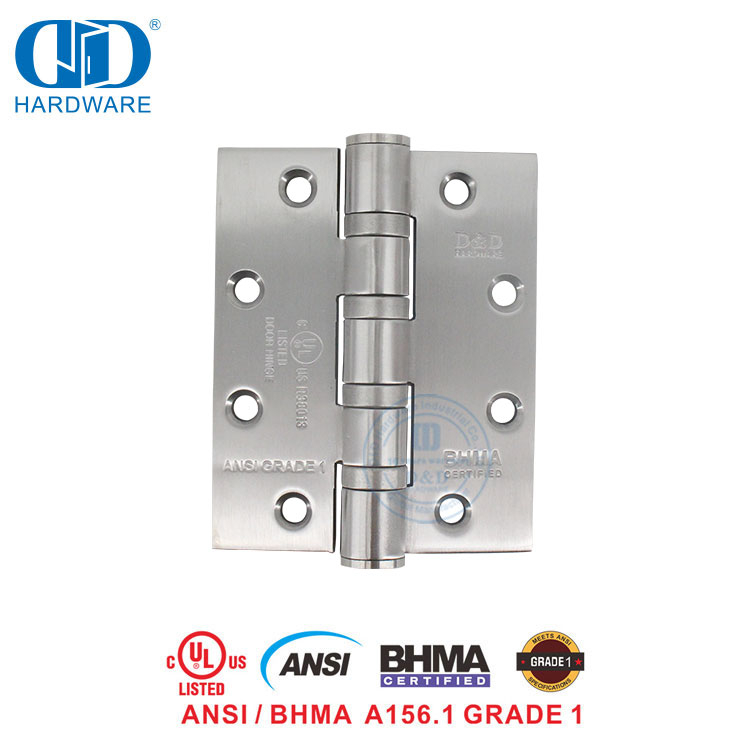 Aço inoxidável ANSI BHMA Certificação UL Acessórios de hardware à prova de fogo Dobradiça de canto redondo Dobradiça de porta de hotel -DDSS001-ANSI-1-5x4x4.8mm
