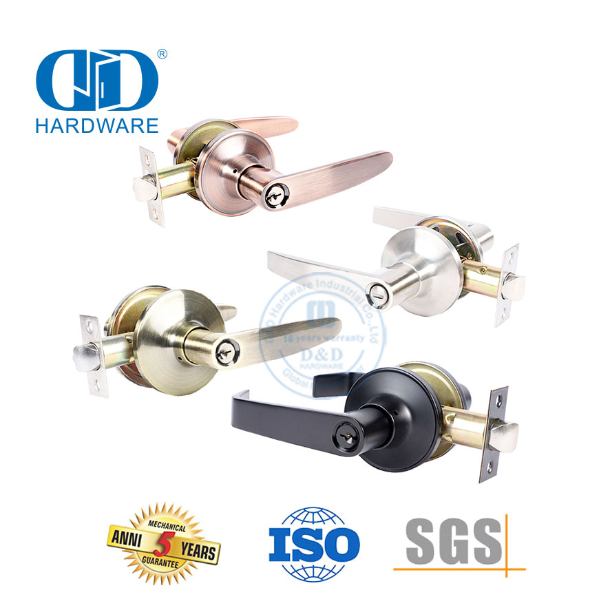 Alta segurança resistente roseta liga de zinco cilindro tubular comercial hardware alavanca tubular lockable botão lockset para madeira metal Door-DDLK018