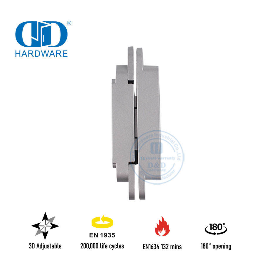 Dobradiça de porta invisível 3D com classificação de fogo EN1935 para prédio de escritórios-DDCH008-G40