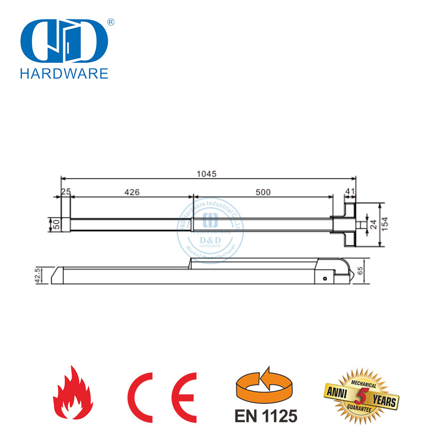 Ce ul listado com classificação de fogo, alavanca de aço inoxidável, saída, barra de pressão, hardware de saída de pânico para porta wodden-DDPD025-CE