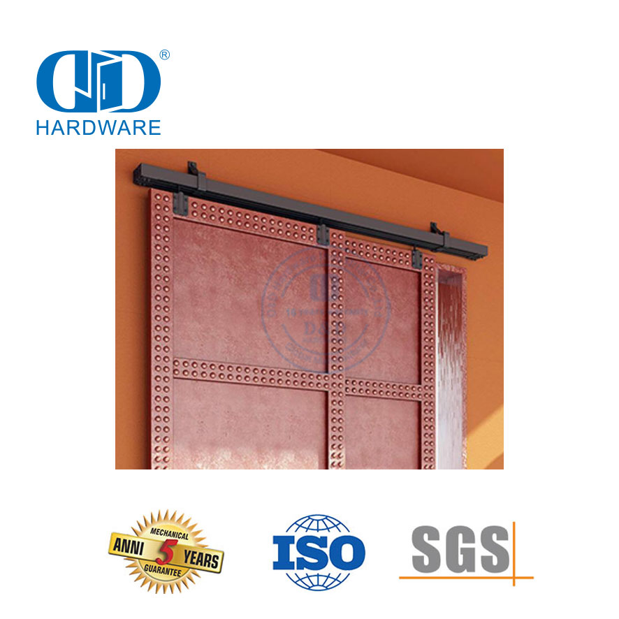 Hardware de porta durável resistente personalizado de aço inoxidável trilho preto porta de celeiro deslizante Hardware-DDBD042