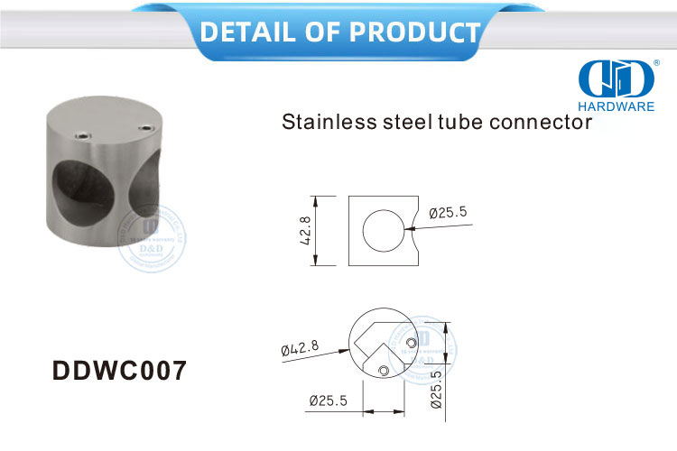 Conector de dobradiça de chuveiro de vidro de aço inoxidável, conector de canto de parede, tubo Connector-DDWC007