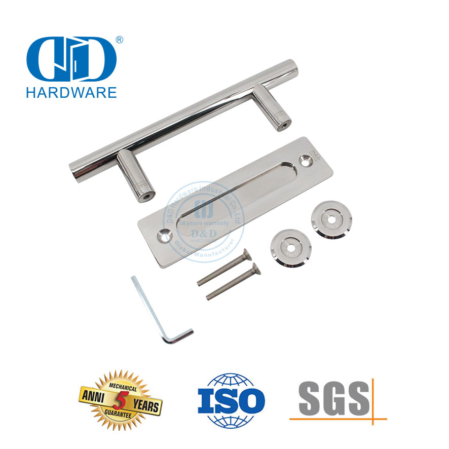 Porta deslizante de varanda em aço inoxidável polido maçanetas de porta de celeiro conjunto de porta dupla face Handle-DDBD102 PSS