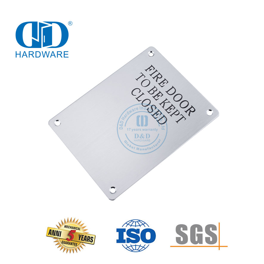 Assinatura de porta corta-fogo, tipo quadrado, porta de fogo mantida fechada, placa de sinalização de aço inoxidável, banheiro público, porta de banheiro, assinatura Plate-DDSP010
