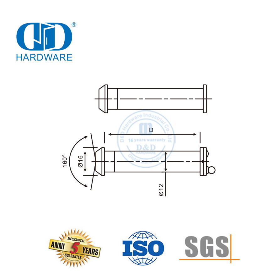 D&D Hardware de 160 graus Visualizador de portas preto Fabricante de peephole-DDDV001