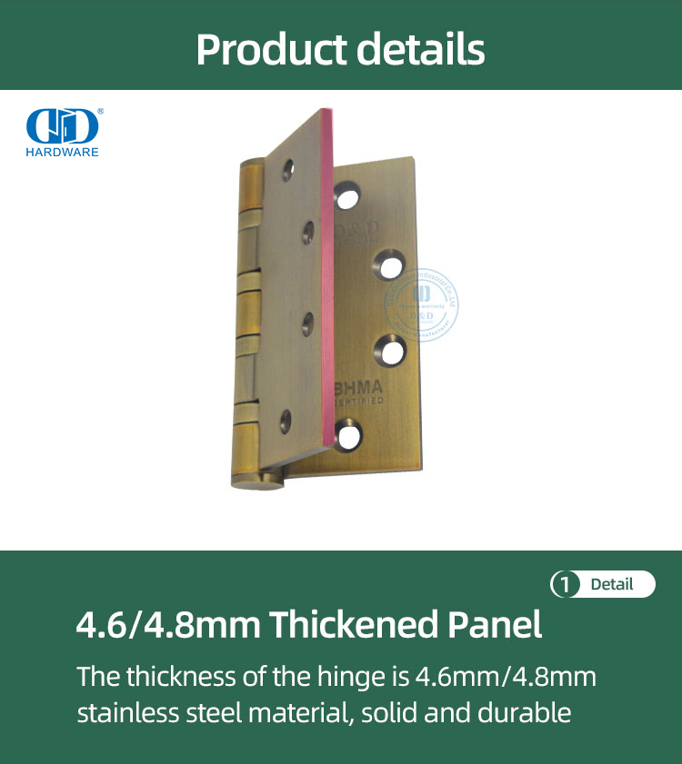 ANSI BHMA Dobradiça de porta de instalação rápida em ouro rosa à prova de fogo para entradas de supermercado-DDSS001-ANSI-1-4.5x4.0x4.6mm