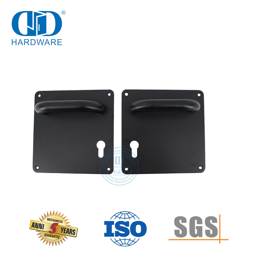 Maçaneta da alavanca da porta de aço inoxidável com acabamento prateado e placa para porta de metal-DDTP001-MB