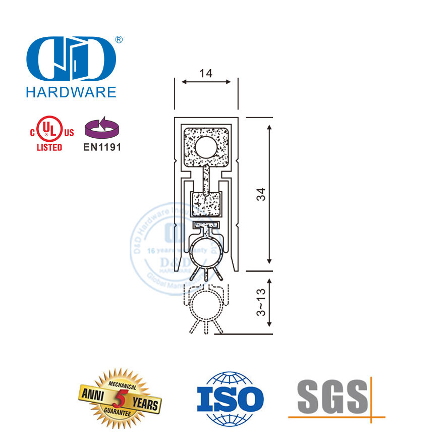 À prova de som de alumínio anodizado serviço médio tempo descascamento gota porta deslizante inferior Seal-DDBS001