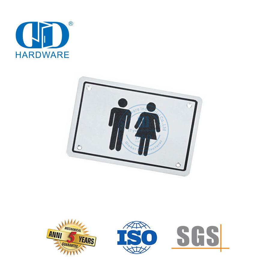 Placa de sinal tipo quadrado de aço inoxidável, unissex, banheiro público, porta de banheiro, Plate-DDSP003