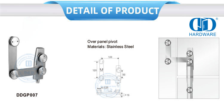 Encaixe de remendo de aço inoxidável, encaixe pivô, conector curvado, encaixe de vidro pivô-DDGP007