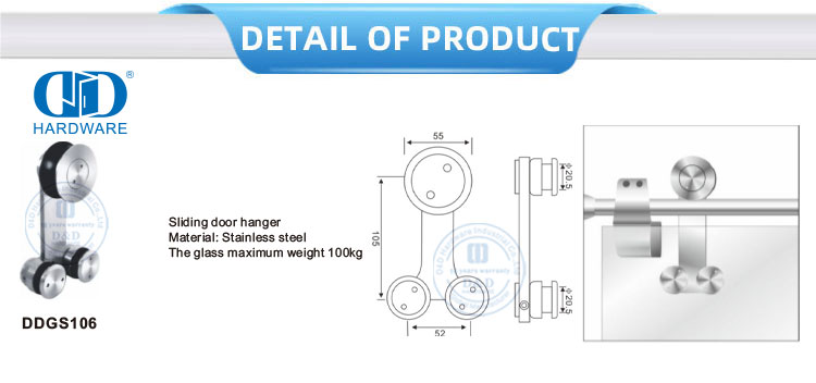 Acessórios de vidro de aço inoxidável industrial conjunto ferragem de vidro porta deslizante para banheiro Door-DDGS106