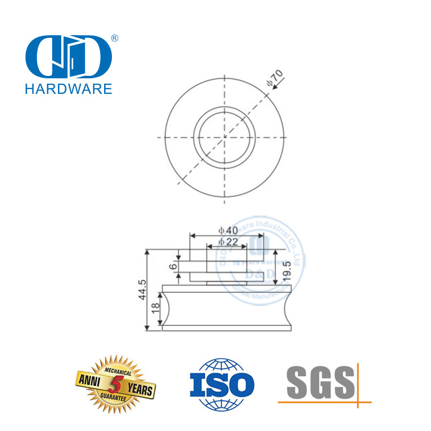 Acessório de móveis de rolo deslizante de aço inoxidável, tubo de porta deslizante, encaixe de vidro para porta de banheiro-DDGS107
