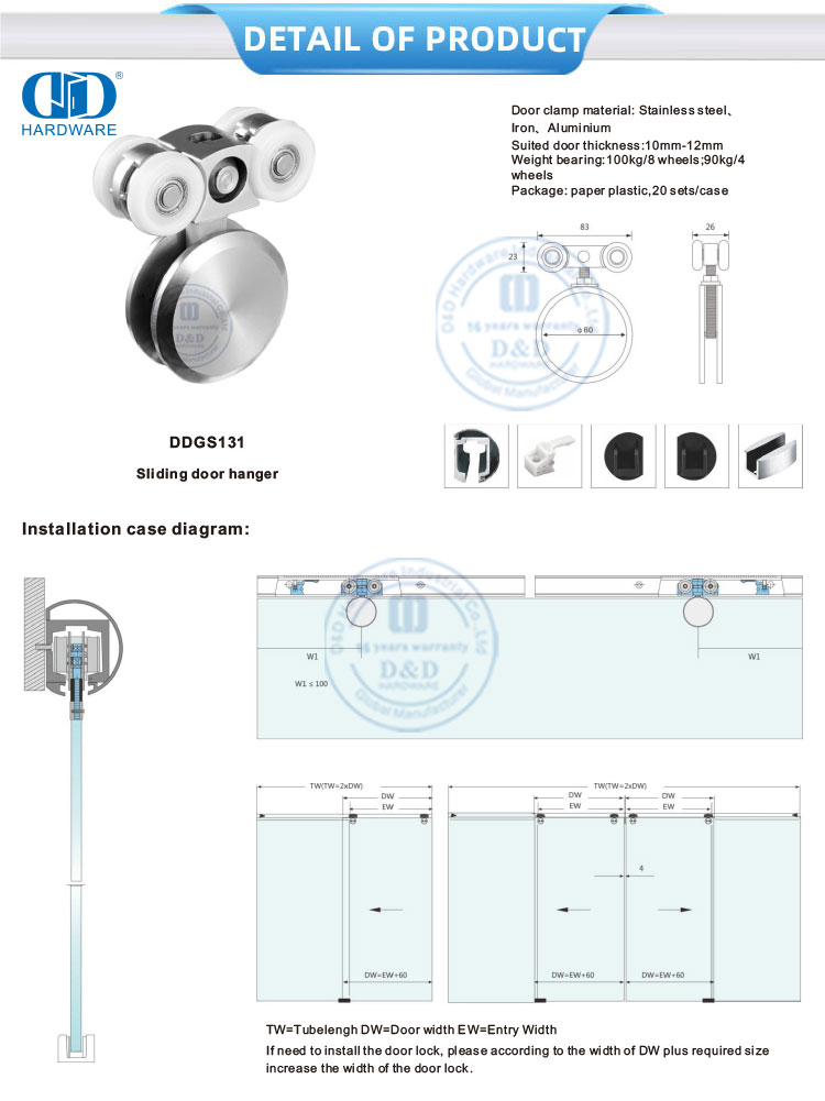 Cabide de porta deslizante, acessórios de banheiro de aço inoxidável, acessórios de porta de vidro para porta deslizante-DDGS131