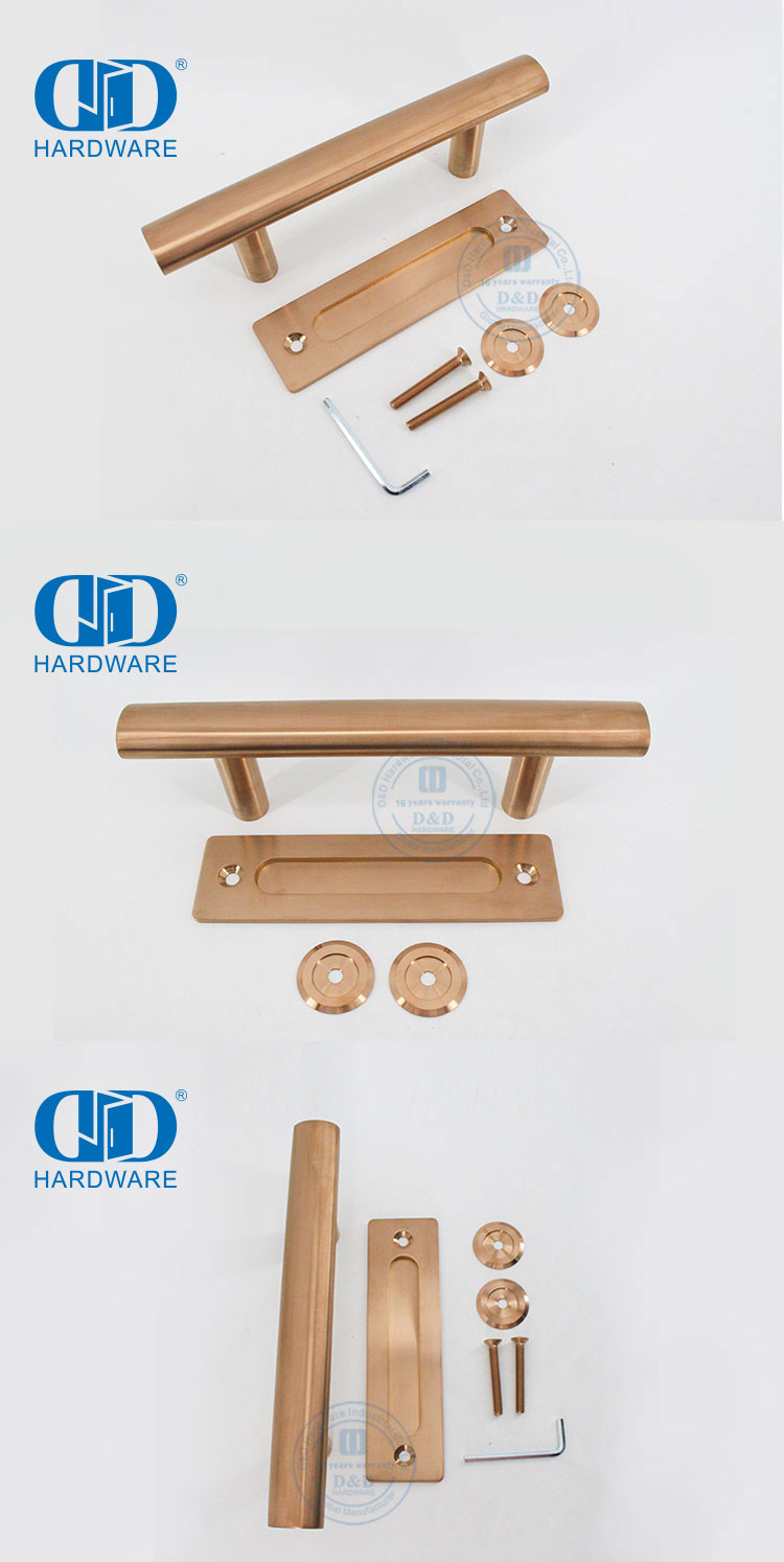 Maçaneta de porta de celeiro dourada rosa de aço inoxidável, hardware de porta deslizante, puxador tubular-DDBD101 SRG