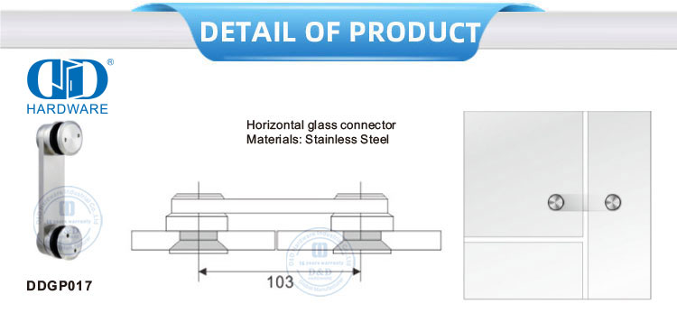 Conector de vidro horizontal de aço inoxidável, acessório para móveis, porta de vidro pivot-DDGP017