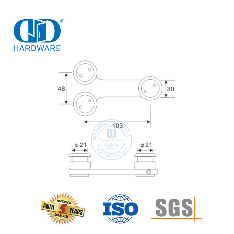 Aço inoxidável T Conector De Vidro Horizontal Porta De Vidro Pivô Porta Deslizante Hardware-DDGP018