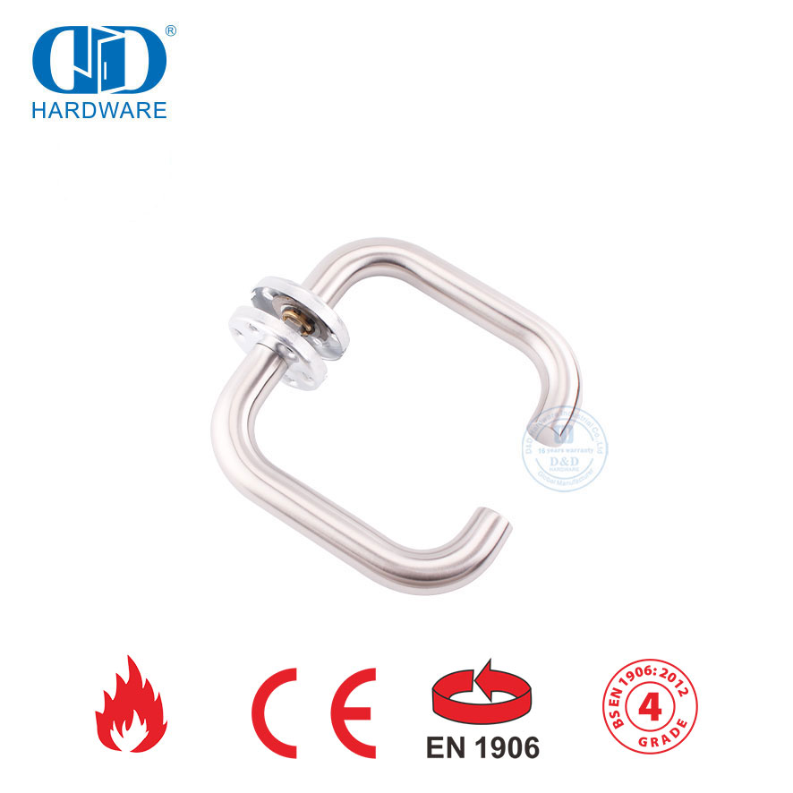 Maçaneta de porta de metal com alavanca oca SUS 304 EN 1906 com acabamento acetinado-DDTH001-SSS