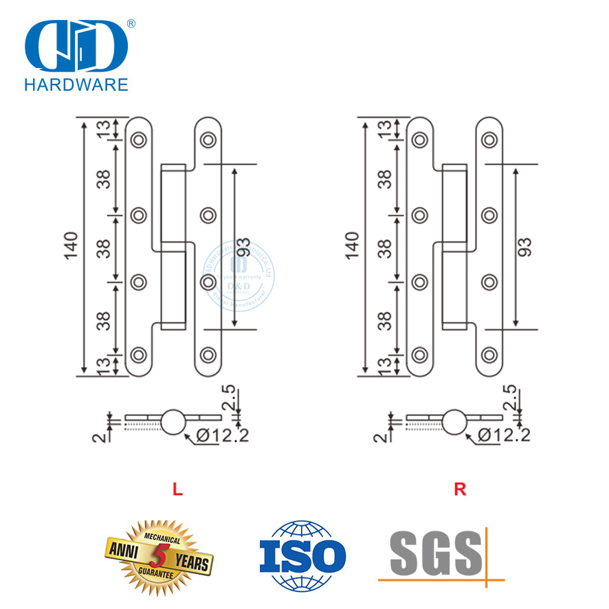 Dobradiça H de canto redondo de aço inoxidável para porta de madeira-DDSS019-B