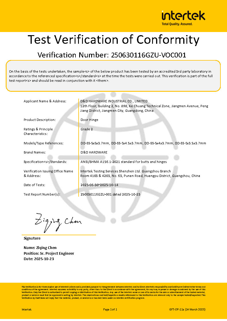 Dobradiça de porta de madeira comercial de canto quadrado à prova de fogo ANSI certificado BHMA-DDSS001-ANSI-2