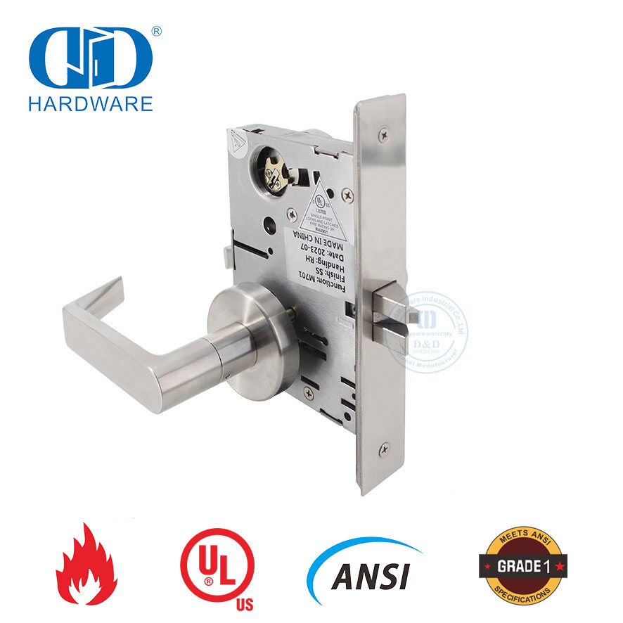 Fechadura de encaixe para porta de passagem padrão americano com classificação de fogo para hotel-DDAL01