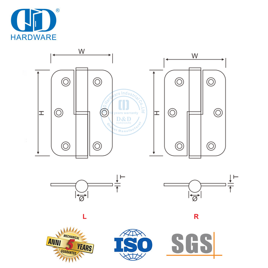 Dobradiça de porta removível de canto redondo de aço inoxidável-DDSS020