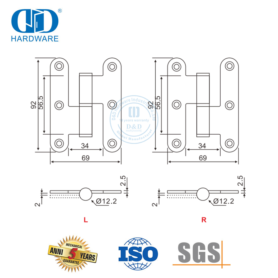 Dobradiça H de canto redondo de aço inoxidável para loja de varejo-DDSS019